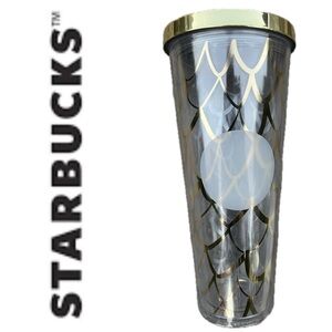☕️🧜‍♀️ 2016 Mermaid Scale Venti Cup | Gold Scales & Clear Tumbler | 24 oz.